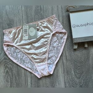 Christian Dior Intimates Blush Pink Satin and Floral Lace Panties. Size L NWT!
